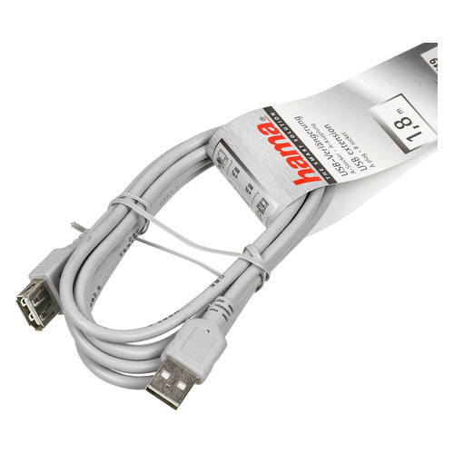 Кабель-удлинитель USB2.0 HAMA H-30619, USB A(m) - USB A(f), 1.8м, серый [00030619]