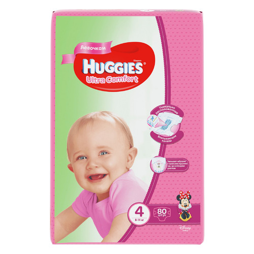 Huggies подгузники для девочек Ultra Comfort 4, 8-14 кг, 80 шт