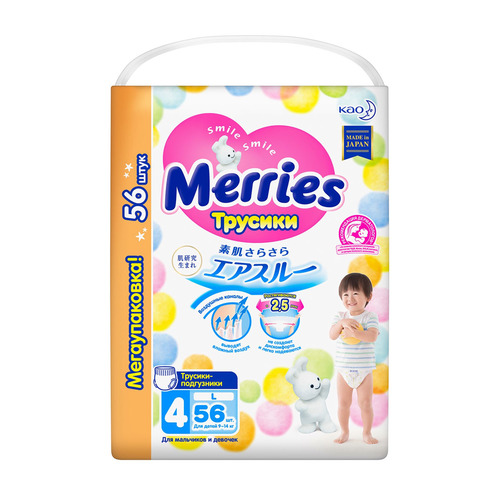 Merries трусики Large, 9-14 кг, 4 размер, 56 шт
