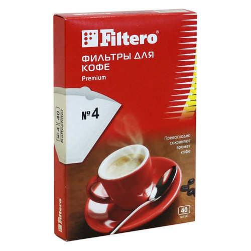 Фильтры для кофе Filtero №4, для кофеварок капельного типа, бумажные, 40 шт, белый [№4/40]
