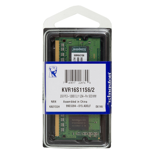 Модуль памяти Kingston VALUERAM KVR16S11S6/2 DDR3 - 2ГБ 1600, SO-DIMM, Ret