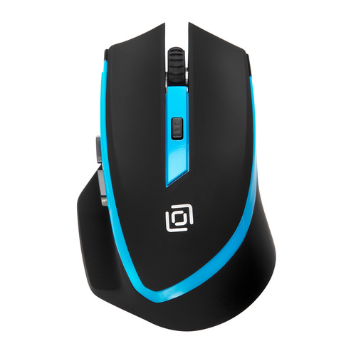 Мышь Oklick 630LW, игровая, оптическая, беспроводная, USB, черный и голубой [923003]