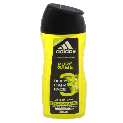 Adidas Body-Hair-Face Pure Game гель для душа, шампунь и гель для умывания для мужчин 250 мл
