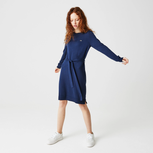 Женское платье Lacoste с круглым вырезом и длинными рукавами