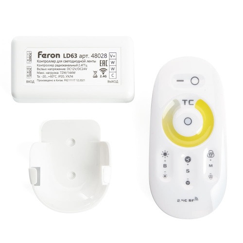 Контроллер для светодиодной ленты с П/У белый,12-24V, LD61, 1шт, Feron, 48028