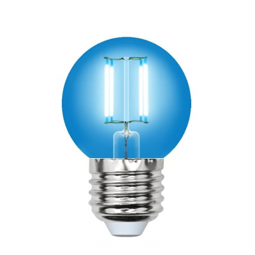Uniel Led-g45-5w/blue/e27 gla02bl лампа светодиодная. форма "шар". серия air color. синий свет. картон. тм uniel, 1шт, UL-00002990