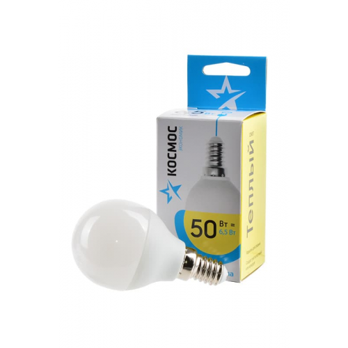 Лампа светодиодная КОСМОС ЭКОНОМИК/BASIC LED6.5wGL45E1430 6.5Вт E14 3000K BL1, 1шт 15127