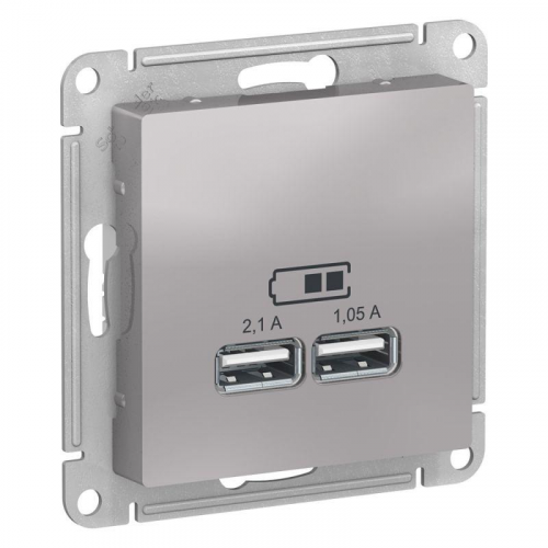Schneider Electric Розетка USB AtlasDesign тип A+A 5В 1х2.1А 2х1.05А механизм алюм. SchE ATN000333, 1шт
