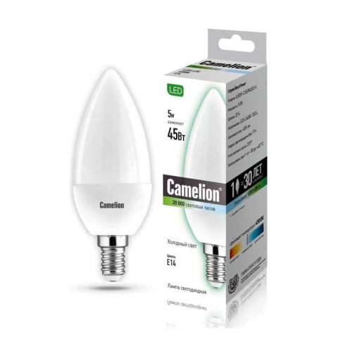 Лампа светодиодная LED5-C35/845/E14 5Вт свеча 4500К белый E14 405лм 220-240В Camelion 12032, 1шт