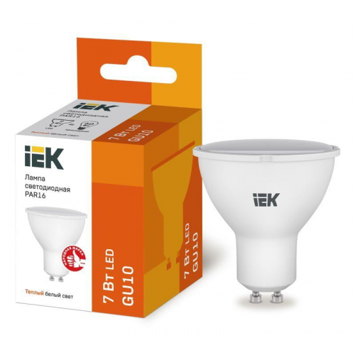 IEK Лампа светодиодная ECO PAR16 софит 7Вт 230В 3000К GU10 ИЭК LLE-PAR16-7-230-30-GU10, 1шт