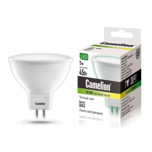 Лампа светодиодная LED5-S108/830/GU5.3 5Вт 3000К тепл. бел. GU5.3 370лм 220-240В Camelion 12041, 1шт