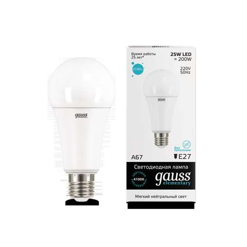 Лампа светодиодная LED Elementary A67 25Вт E27 4100К Gauss 73225, 1шт RS-GAUSS-73225
