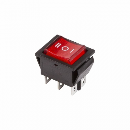 Переключатель клавишный 250V 15А (6с) ON-OFF-ON красный с подсветкой и нейтралью (RWB-509, SC-767) REXANT, 10шт, REXANT, 36-2390