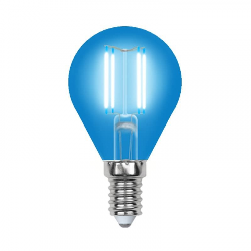 Uniel Led-g45-5w/blue/e14 gla02bl лампа светодиодная. форма "шар". серия air color. синий свет. картон. тм uniel, 1шт, UL-00002989