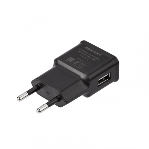 Сетевое зарядное устройство REXANT USB, 5V, 2.1 A, черное, 1шт, REXANT, 16-0274