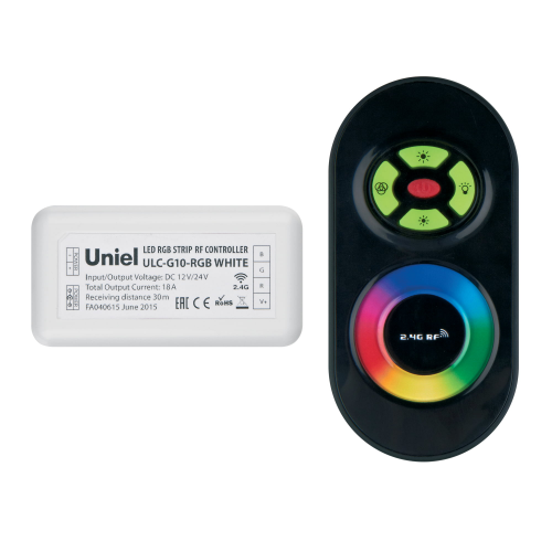 Uniel Контроллер ULC-G10-RGB BLACK для управления многоцветными светодиодными источниками света 12/24B с пультом ДУ 2,4ГГц. Цвет пульта черный., 1шт, 11105