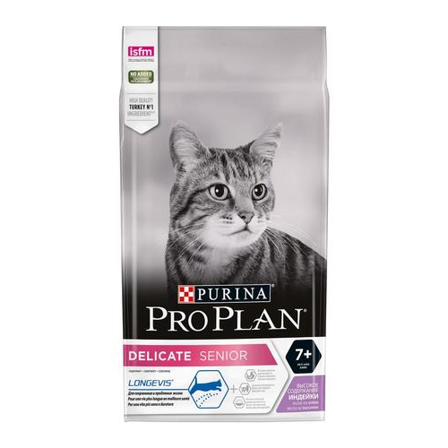 Сухой корм Pro Plan® для кошек старше 7 лет с чувствительным пищеварением или особыми предпочтениями в еде (с высоким содержанием индейки), 1,5 кг