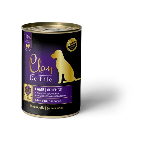 Clan De File Ягненок в желе с экстрактом Юкки и пивными дрожжами для взрослых собак всех пород , 340 гр