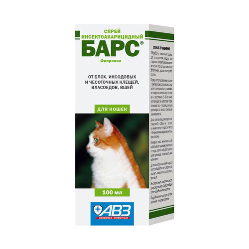 АВЗ Барс спрей инсектоакарицидный для кошек, 100 мл, 100 мл