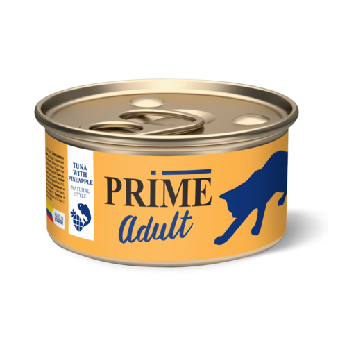 PRIME ADULT Консервированный корм для кошек, тунец с ананасом в собственном соку, 85 гр