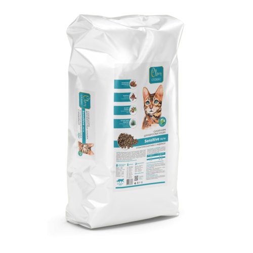 Clan Classic Sensitive 33/14 Сухой корм для кошек чувствительным пищеварением (атлантическая рыба/индейка), 10 кг