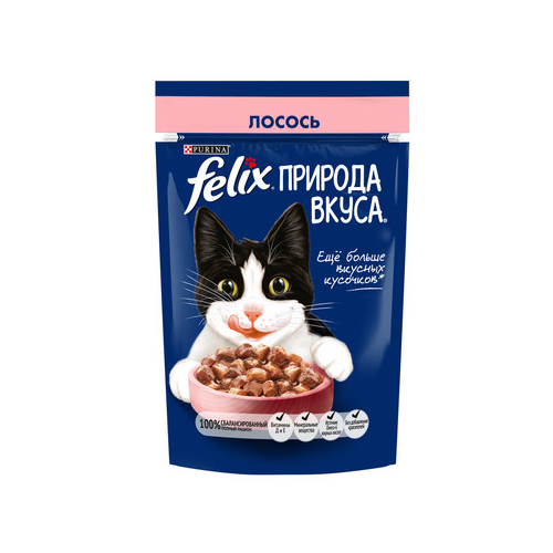 Влажный корм Felix Природа вкуса для взрослых кошек, с лососем в соусе, 75 гр