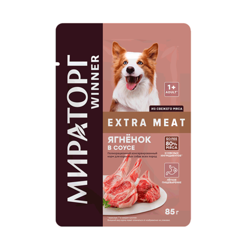 Winner Extra Meat Консервированный корм для взрослых собак всех пород с ягненком в соусе, 85 гр