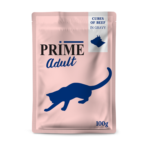 PRIME ADULT Пауч для кошек Кусочки из говядины в бульоне, 100 гр