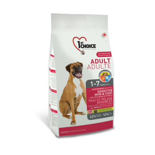1st Choice Adult Sensitive Skin&Coat Сухой корм для взрослых собак всех пород с чувствительной кожей и шерстью (с ягнёнком, рыбой и рисом), 15 кг