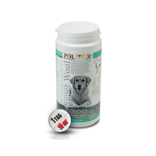 Polidex Super Wool plus Кормовая добавка для собак для шерсти и кожи, 300 таблеток