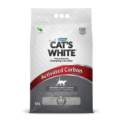 CAT'S WHITE Activated Carbon Комкующийся наполнитель для кошек, с активированным углем, 8,55 кг