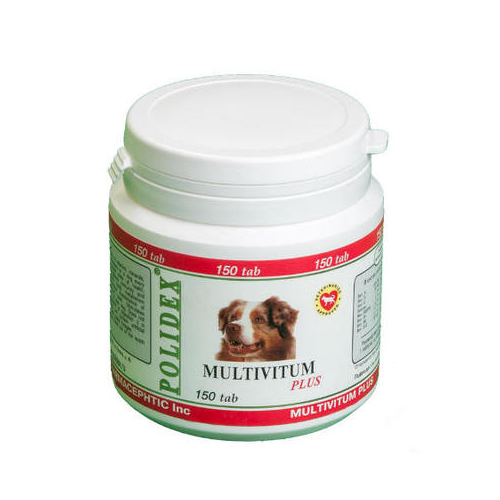 Polidex Multivitum plus Кормовая добавка для собак для профилактики авитаминозов, 150 таблеток