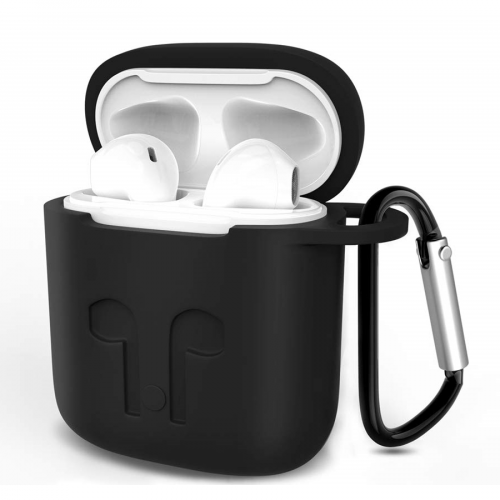 Силиконовый противоударный защитный чехол для наушников AirPods (черный)