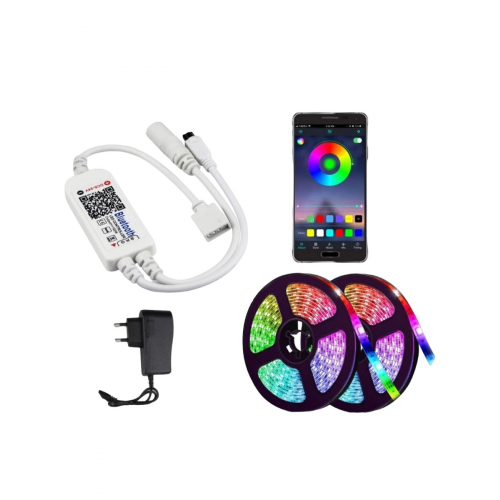 Светодиодная Bluetooth лента цветная (RGB) Led smd 5050 10m с блоком питания, пультом и Bluetooth, управление через приложение со смартфона (Микс)