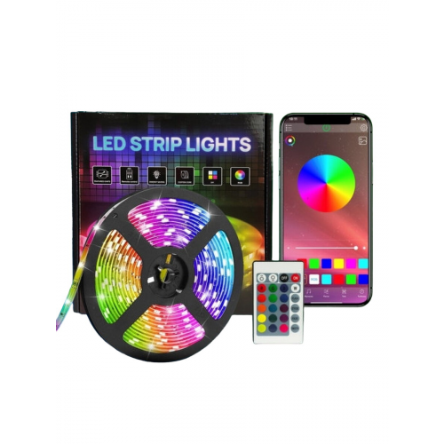 Светодиодная Bluetooth лента цветная (RGB) Led smd 5050 5m 12B с блоком питания, Bluetooth, управление через приложение со смартфона (Микс)