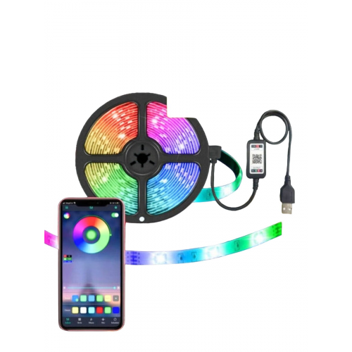 Светодиодная Bluetooth лента цветная (RGB) Led smd 5050 5m 5B Bluetooth с USB блоком и управлением через приложение со смартфона (Микс)