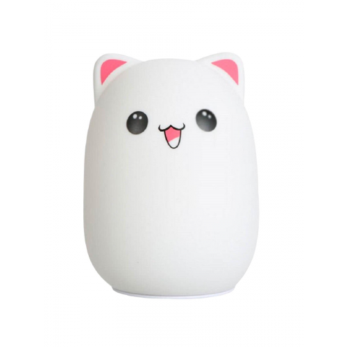 Мягкий силиконовый ночник Котик Cute Cat LED лампа (Бело-розовый)