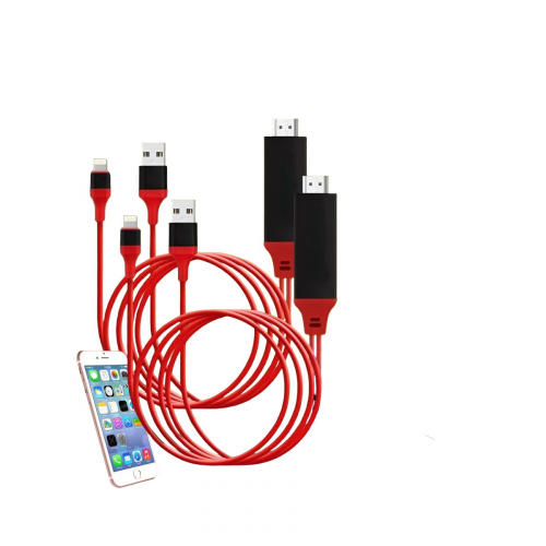Кабель-адаптер Lightning+USB-А to HDMI 2 шт (Белый)