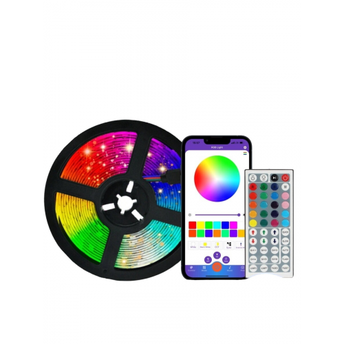 Светодиодная лента RGB 5050 диммируемая Bluetooth , влагозащитная и пылезащитная IP67 с блоком питания и пультом ДУ 12V 5м (Цветная + белый цвет)