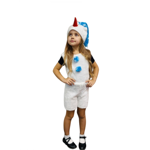 Детский карнавальный костюм Снеговика на рост 104-128 (Белый с синими пуговицами)