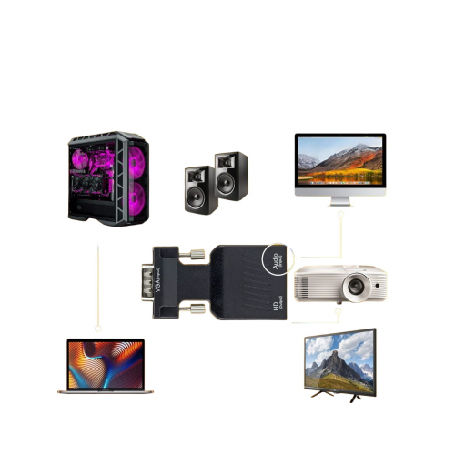 Конвертер VGA с аудио 3.5 jack в HDMI - converter 5 В питание (Черный)