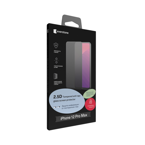 Защитное стекло Everstone для Apple iPhone 12 Pro Max Anti-Spy 2.5D Full Glue (черная рамка)