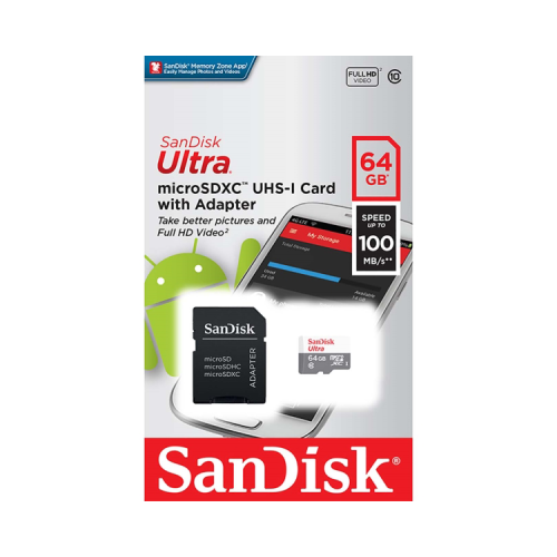 Карта памяти SanDisk Ultra MicroSD XC 64 ГБ class 10 (с адаптером)