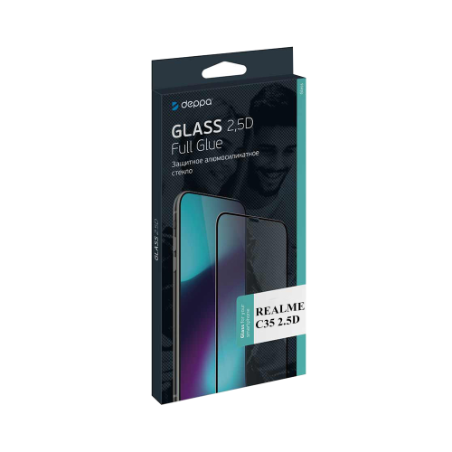 Защитное стекло Deppa для realme C35 2.5D Full Glue (черная рамка)