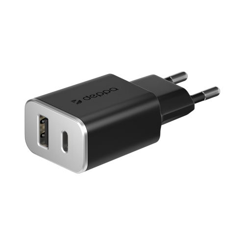 Зарядное устройство сетевое Deppa USB Type-C + USB Type-A PD 18w, черное