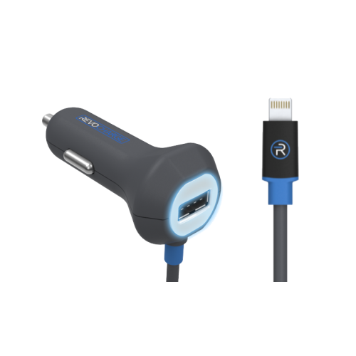 Зарядное устройство автомобильное Revocharge с разъемами lightning/USB 3,4A, серое