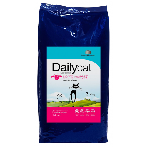 Сухой корм для кошек Dailycat Adult, ягненок и рис, 3кг