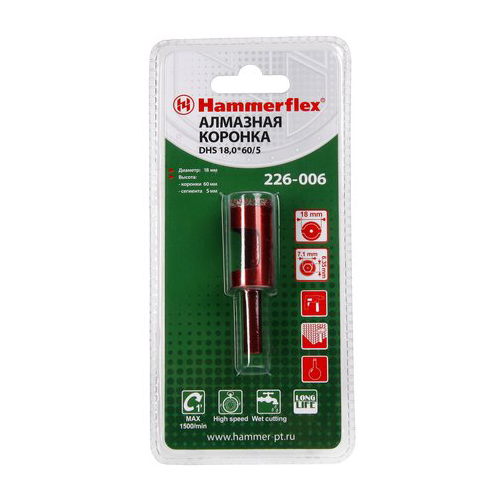 Алмазная коронка по керамограниту/стеклу Hammer Flex 226-006 (58969)