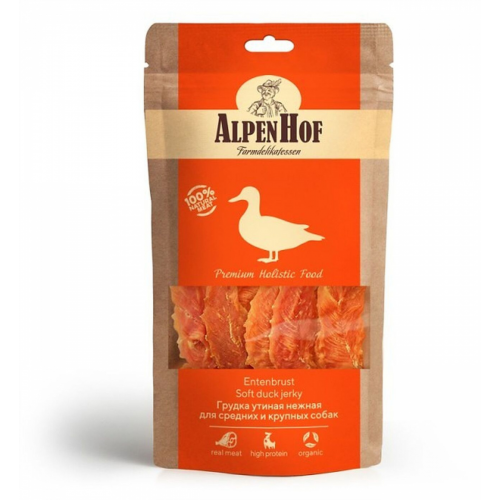 Лакомство для собак AlpenHof Грудка утиная нежная, для средних и крупных пород, 80г