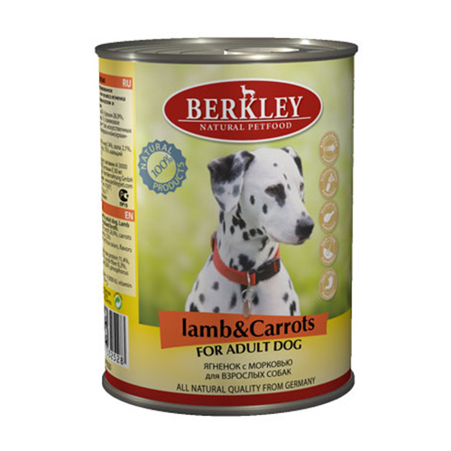 Консервы для собак Berkley, ягненок, морковь, 400г